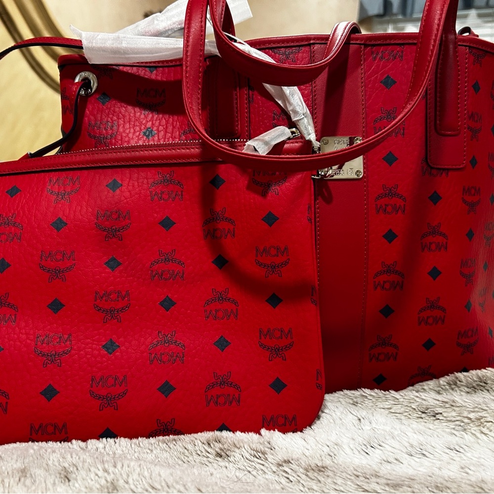 Mcm Red Backpack With Logo Pattern - image 5